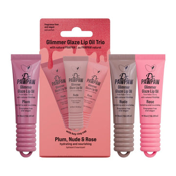 Glimmer Glaze Lip Oil Trio by Dr. PawPaw for Women - 3 Pc 0.33oz Lip Oil - Plum, 0.33oz Lip Oil - Nude, 0.33oz Lip Oil - Rose