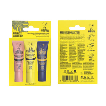 Mini Luxe Collection Trio by Dr. PawPaw for Women - 3 Pc 0.33oz Lip Balm - Original, 0.33oz Lip Balm - Tinted Peach Pink, 0.33oz Lip Mask - Overnight