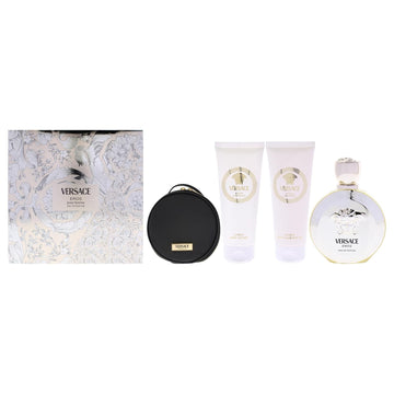 Versace Eros by Versace for Women - 4 Pc Gift Set 3.4oz EDP Spray, 3.4oz Luxury Body Lotion, 3.4oz Luxury Shower Gel, Round Make Up Case