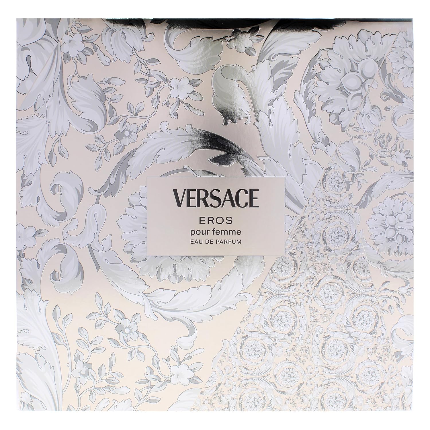 Versace Eros by Versace for Women - 4 Pc Gift Set 3.4oz EDP Spray, 3.4oz Luxury Body Lotion, 3.4oz Luxury Shower Gel, Round Make Up Case