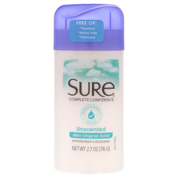 Original Solid Anti-Perspirant Deodorant - Unscented by Sure for Unisex - 2.7 oz Deodorant Stick