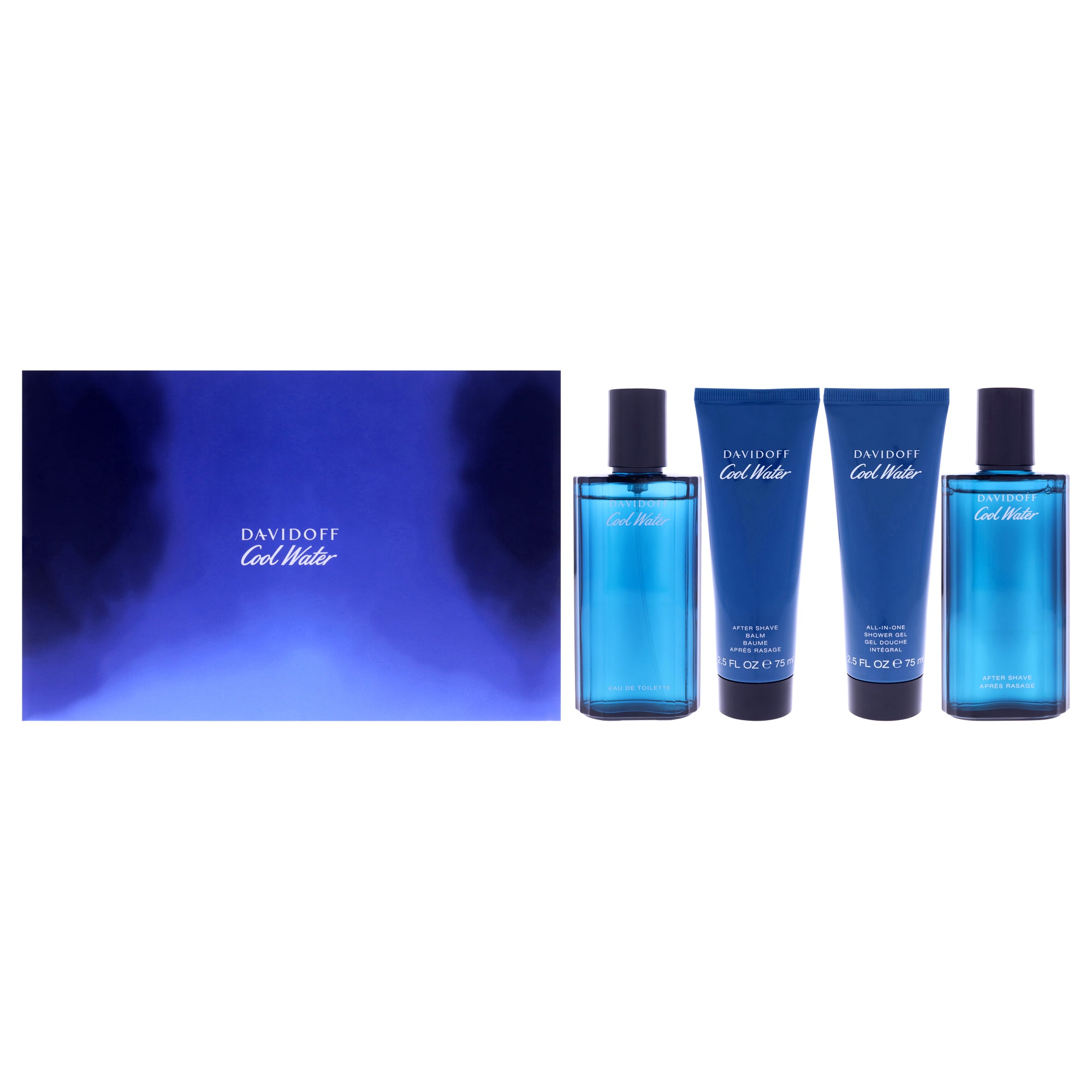 Cool Water by Davidoff for Men - 4 Pc Gift Set 2.5oz EDT Spray, 2.5oz After Shave Balm, 2.5oz Shower Gel, 2.5oz After Shave