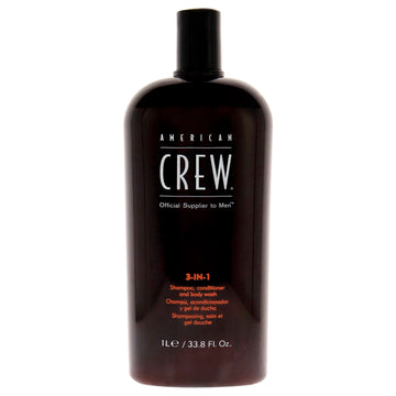 3-In-1 Shampoo, Conditioner and Body Wash by American Crew for Men - 33.8 oz Shampoo, Conditioner and Body Wash