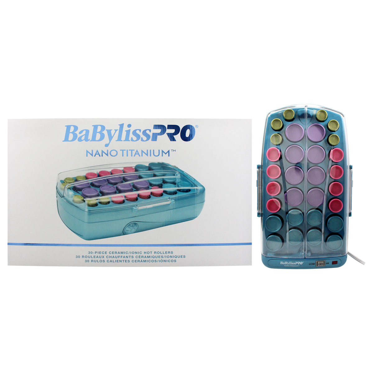 Nano Titanium Coated 30 Roller Set - BABNTHS40 by BaBylissPRO for Unisex - 46 Pc 8 Jumbo Rollers, 8 Large Rollers, 8 Medium Rollers, 6 Small Rollers, 15 Butterfly Clips, Storage Pouch