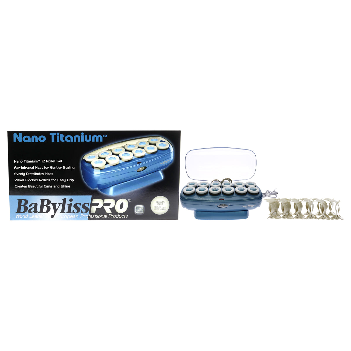 Nano Titanium Professional 12 Roller Set - BABNTCHV15 - Blue by BaBylissPRO for Unisex - 36 Pc 12 Jumbo Rollers, 12 Butterfly Clips, 12 Metal Clips