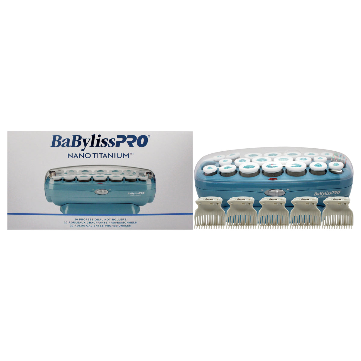 Nano Titanium Professional 20 Roller Hair Set - BABNTCHV21 - Blue by BaBylissPRO for Unisex - 60 Pc 8 Large Rollers, 6 Medium Rollers, 6 Small Rollers, 20 Butterfly Cups, 20 Color-Coded Metal Pins