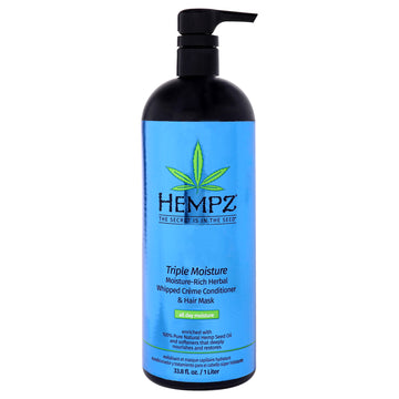 Triple Moisture-Rich Herbal Whipped Creme Conditioner Hair Mask by Hempz for Unisex - 33.8 oz Conditioner and Hair Mask