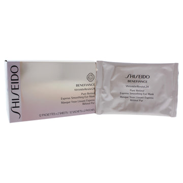 Benefiance WrinkleResist24 Pure Retinol Express Smoothing Eye Mask by Shiseido for Unisex - 12 Pc Sheets Eye Mask