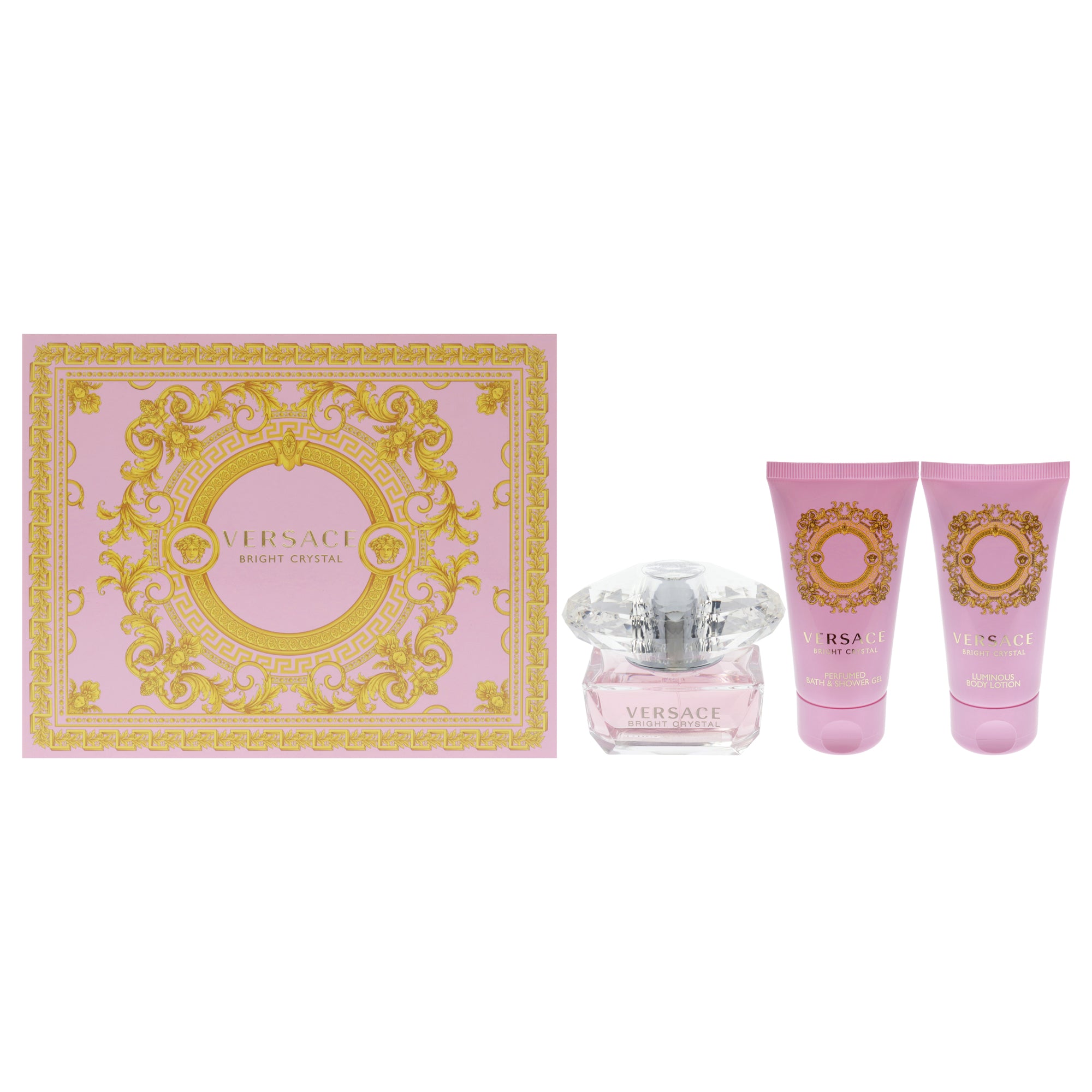 Versace Bright Crystal by Versace for Women - 3 Pc Gift Set 1.7oz EDT Spray, 1.7oz Perfumed Bath and Shower Gel, 1.7oz Luminous Body Lotion