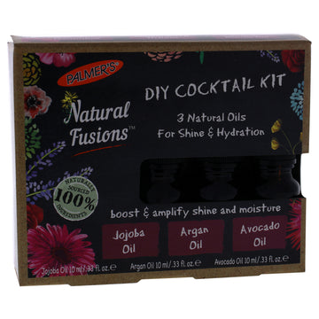 Natural Fusions Shine and Hydration DIY Cocktail Kit by Palmers for Unisex - 3 x 0.33 oz Jojoba Oil, Argan Oil, Avocado Oil