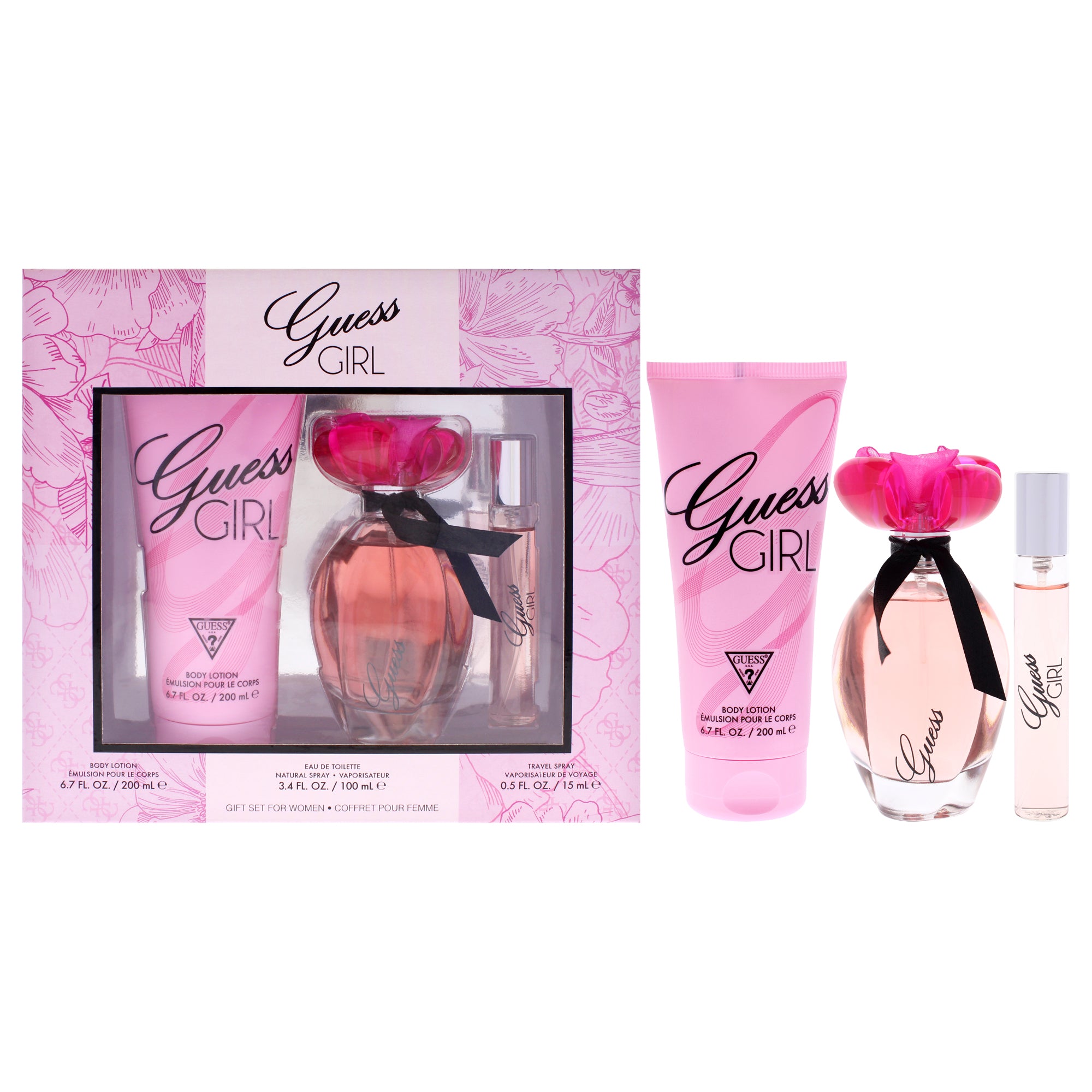 Guess Girl by Guess for Women - 3 Pc Gift Set 3.4oz EDT Spray, 0.5oz EDT Spray, 6.7oz Body Lotion