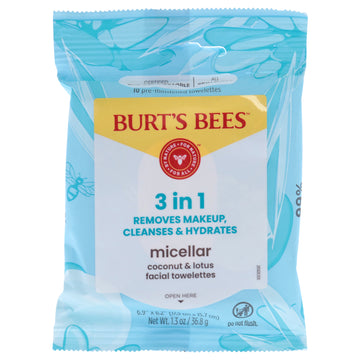 Micellar Makeup Removing Towelettes - Coconut and Lotus Water by Burts Bees for Women - 10 Count Towelettes
