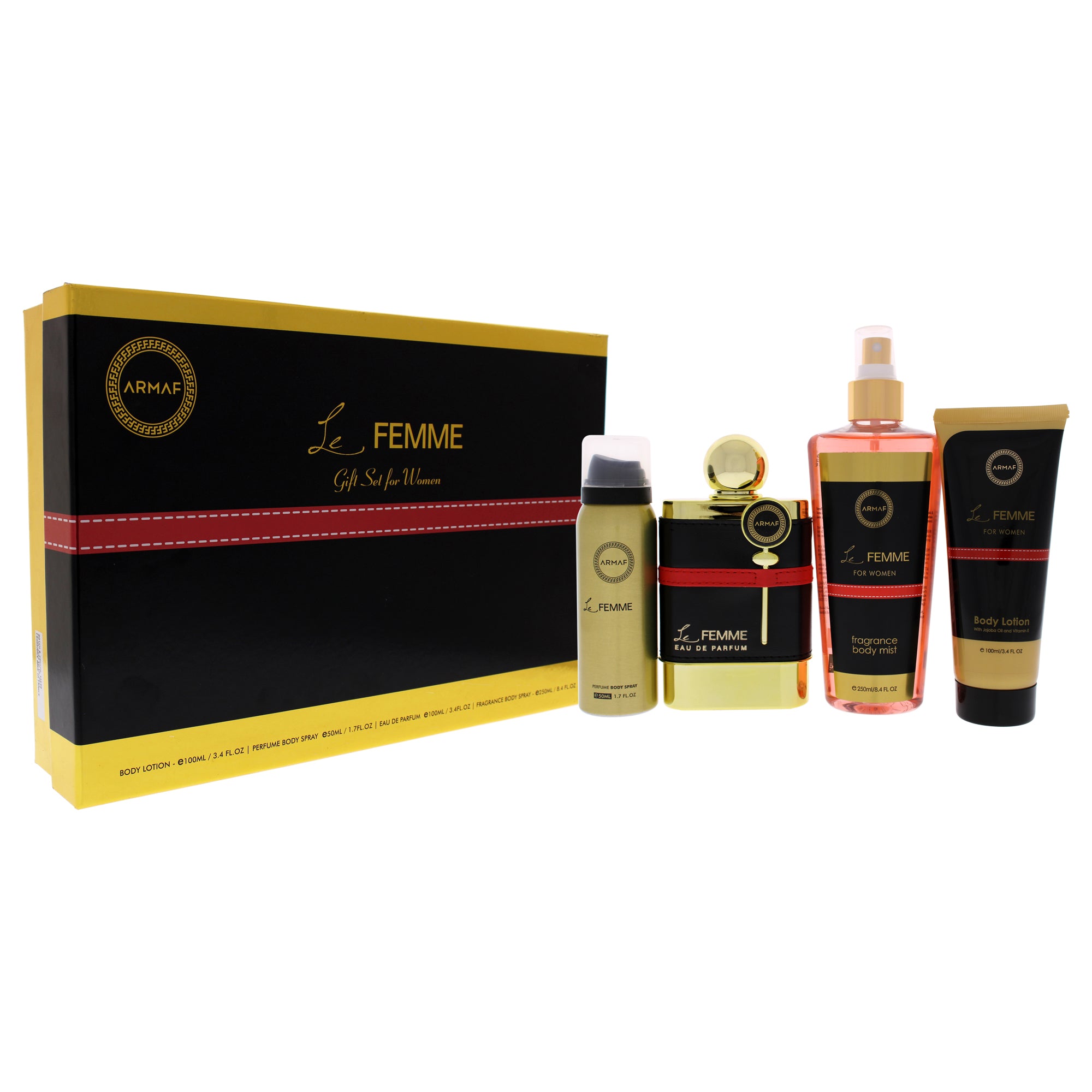 Le Femme by Armaf for Women - 4 Pc Gift Set 3.4oz EDP Spray, 3.4oz Body Lotion, 1.7oz Body Spray, 8.4oz Fragrance Body Spray