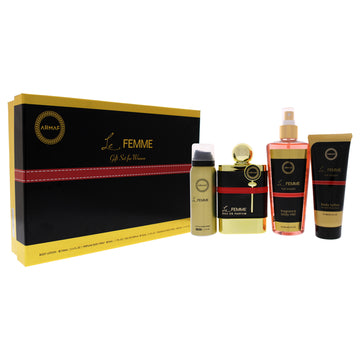 Le Femme by Armaf for Women - 4 Pc Gift Set 3.4oz EDP Spray, 3.4oz Body Lotion, 1.7oz Body Spray, 8.4oz Fragrance Body Spray