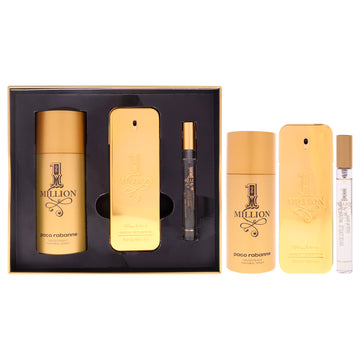 1 Million by Paco Rabanne for Men - 3 Pc Gift Set 3.4oz EDT Spray, 0.34oz EDT Spray (Mini), 5.1oz Deodrant Spray