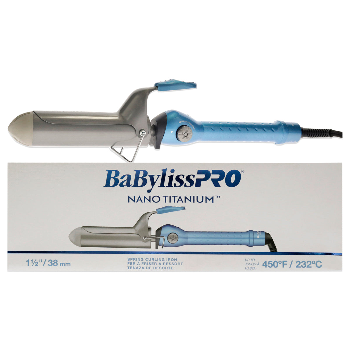 Nano Titanium Spring Curling Iron - BNT150S - Silver-Blue by BaBylissPRO for Unisex - 1.5 Inch Curling Iron