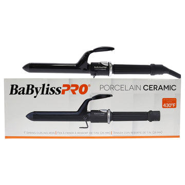 Porcelain Ceramic Spring Curling Iron - BP100SUC - Black by BaBylissPRO for Unisex - 1 Inch Curling Iron