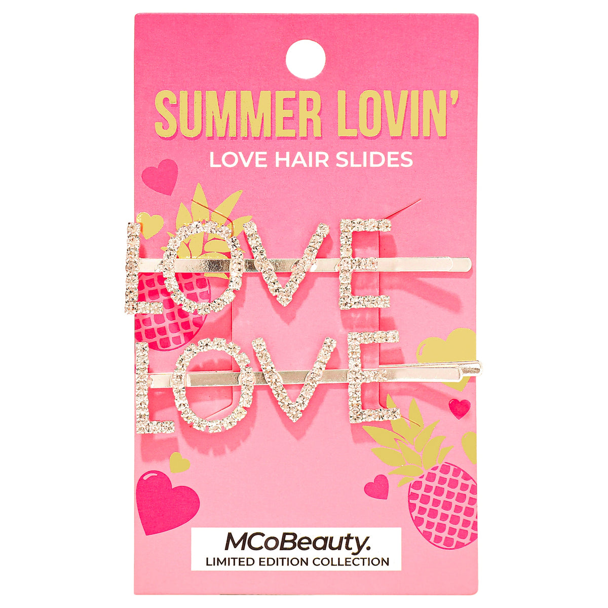 Summer Lovin Love Hair Slides by MCoBeauty for Women - 2 Pc Hair Clips (Limited Edition)