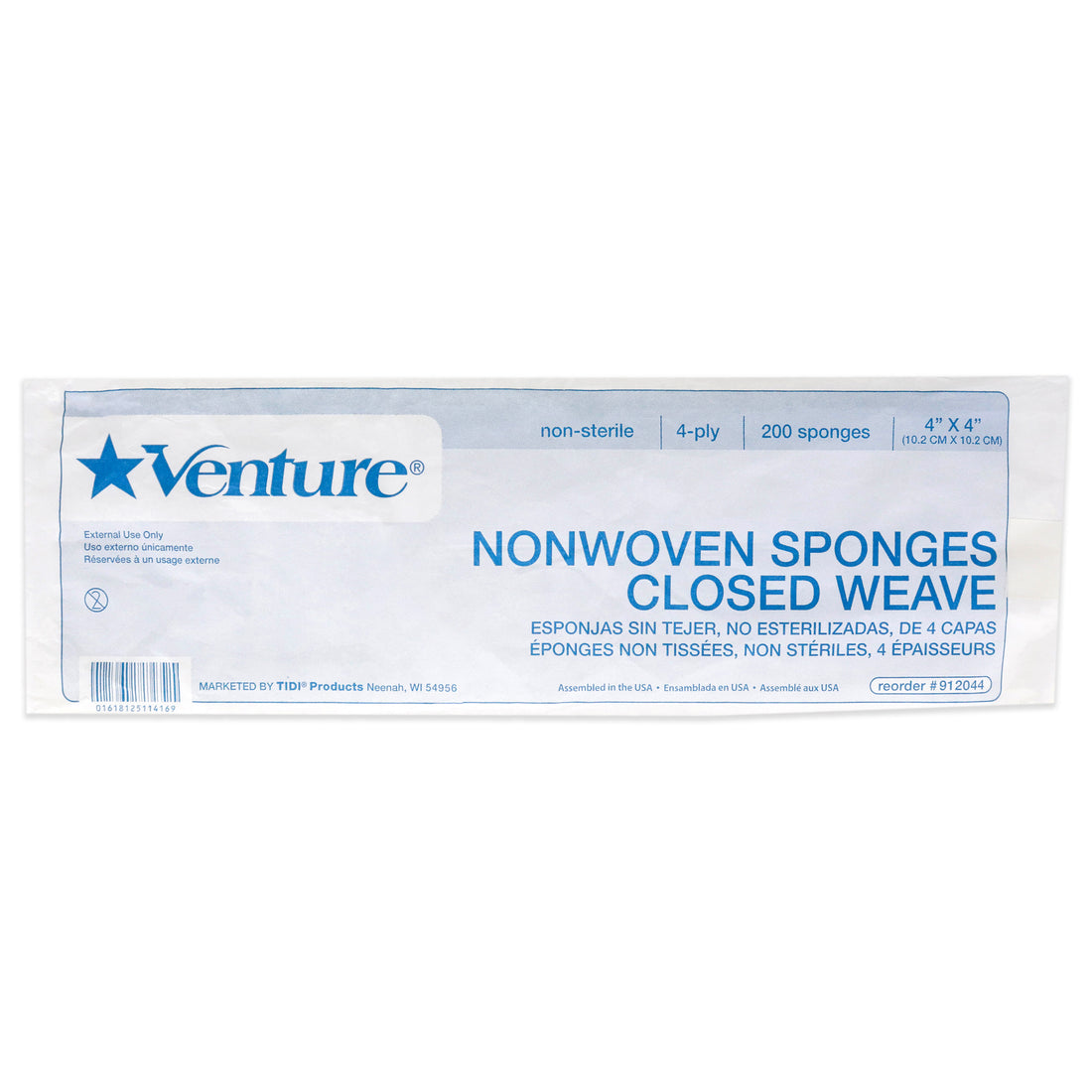 Venture Non-Woven 4-Ply Closed Weave Sponge Non-Sterile by TIDI Products for Unisex - 200 Count Sponge