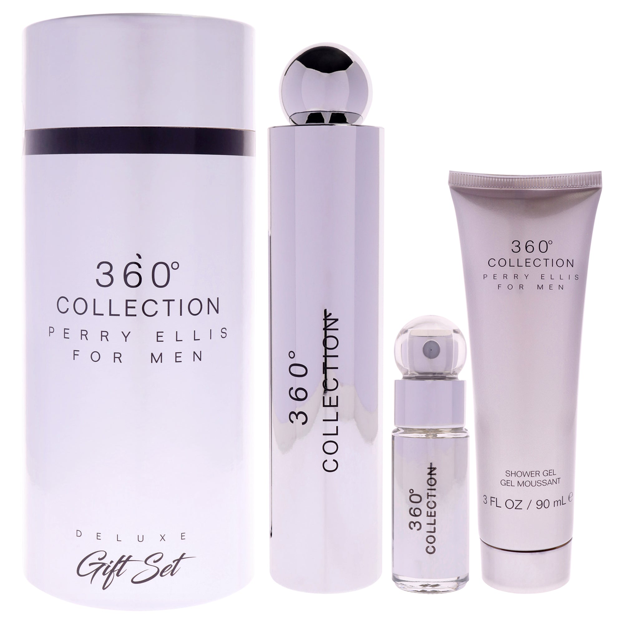 360 Deluxe by Perry Ellis for Men - 3 Pc Gift Set 3.4 oz EDT Spray, 0.25 oz EDT Spray (Mini), 3oz Shower Gel