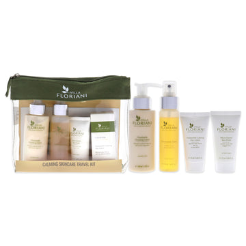 Calming Skincare Travel Kit by Villa Floriani for Women - 6 Pc 3.4oz Chamomile Cleansing Lotion, 1.69oz Chamomile Toner, 0.68oz Chamomile Calming Day Lotion SPF 20, 0.84oz Micro-Quartz Skin Polish, 0.05oz Advanced Lifting Eye Cream, 0.06oz