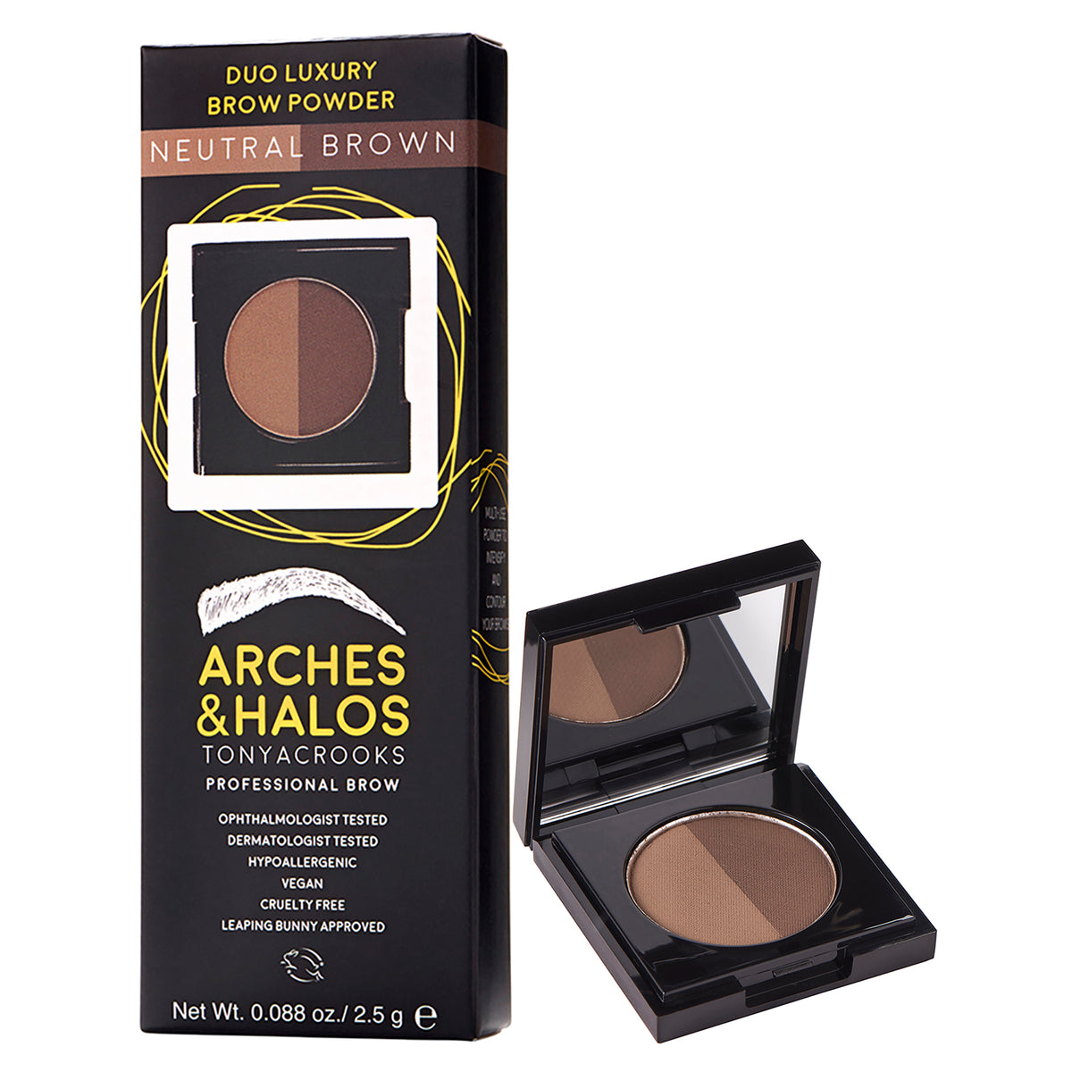 Duo Luxury Brow Powder - Neutral Brown by Arches and Halos for Women - 0.088 Eyebrow