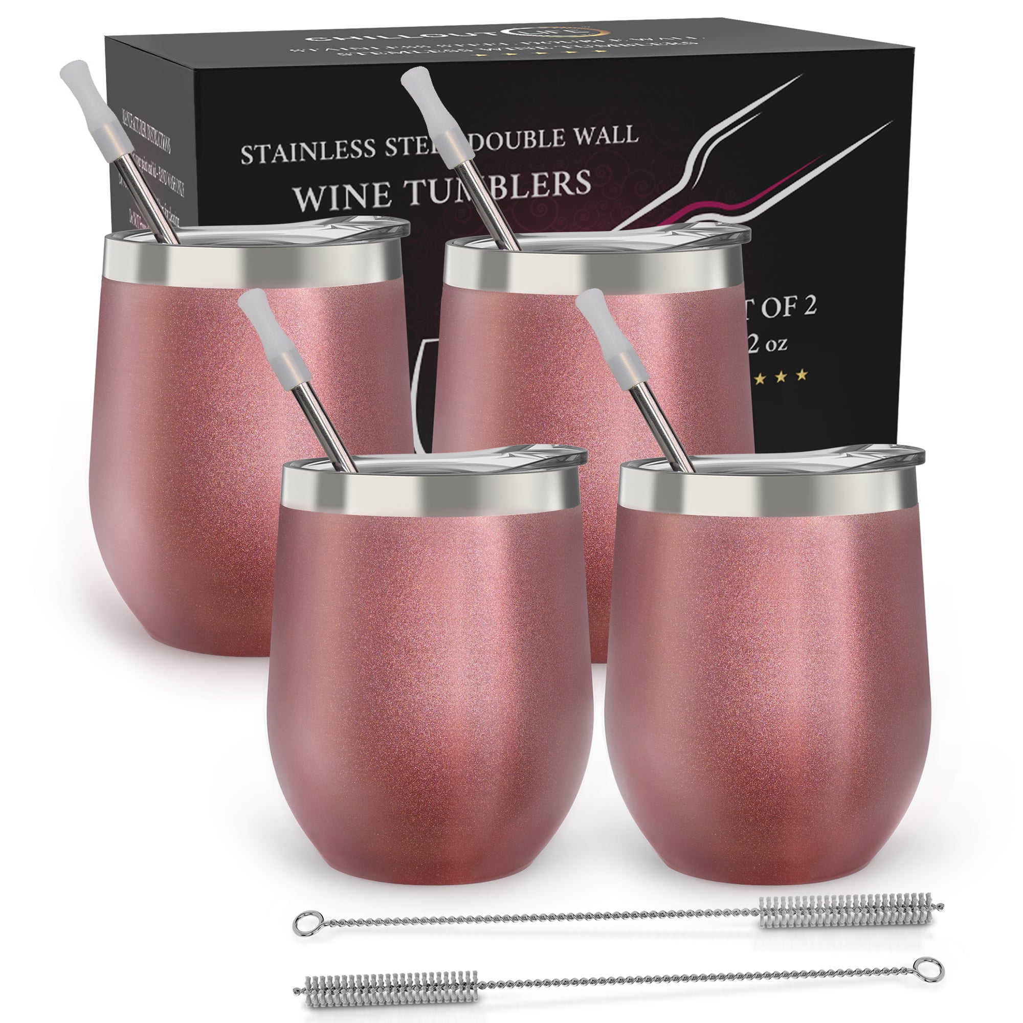 Stainless Steel Double Wall Wine Tumbler - Rose Gold by Chillout Life for Unisex - 4 x 12 oz Tumbler