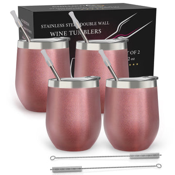 Stainless Steel Double Wall Wine Tumbler - Rose Gold by Chillout Life for Unisex - 4 x 12 oz Tumbler
