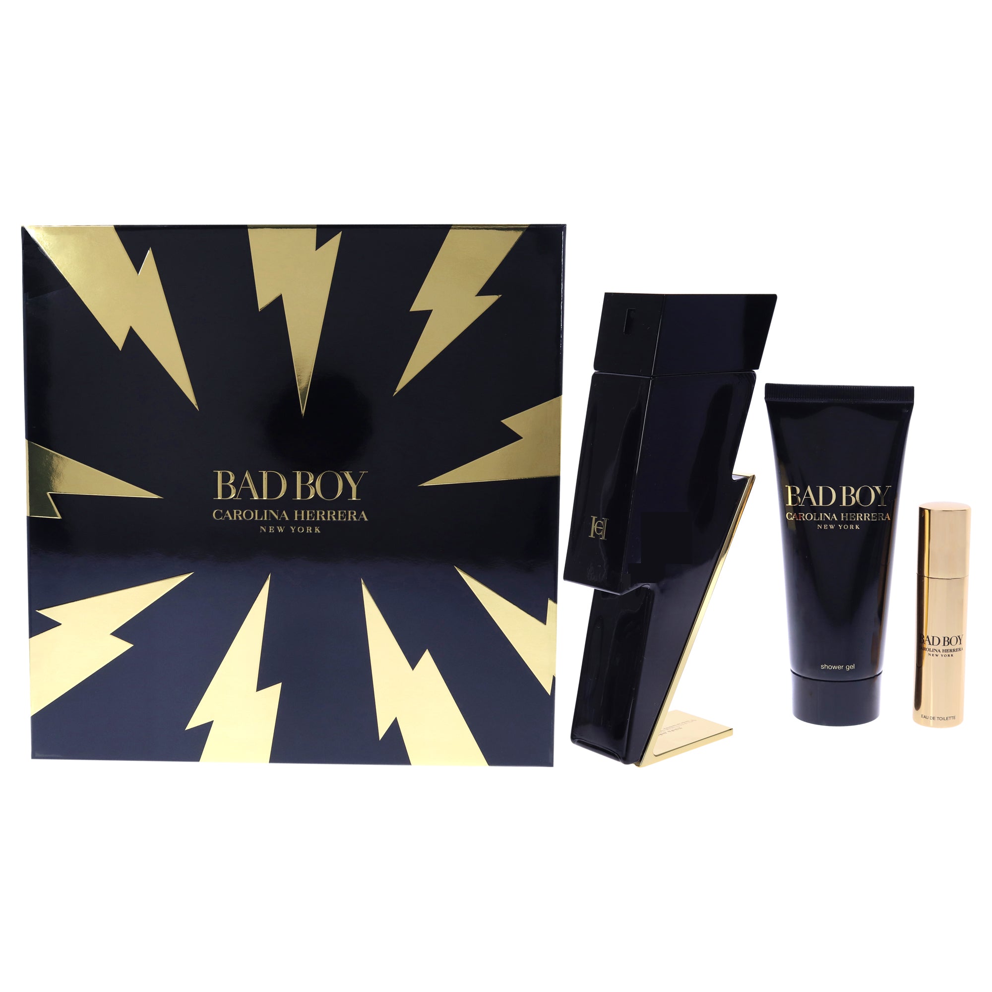 Bad Boy by Carolina Herrera for Men - 3 Pc Gift Set 3.4oz EDT Spray, 0.34oz EDT Spray, 3.4oz Shower Gel