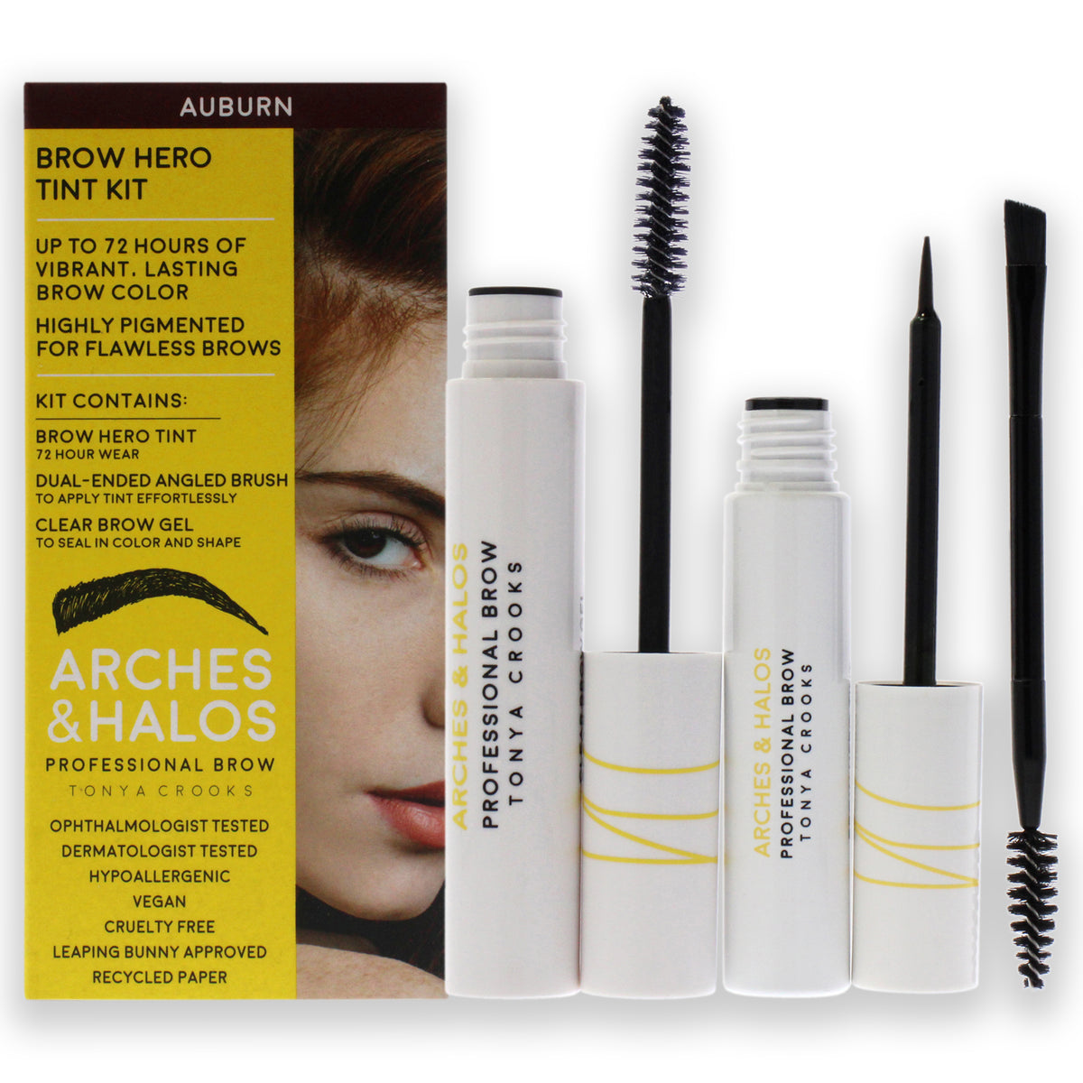 Brow Hero Tint Kit - Auburn by Arches and Halos for Women - 3 Pc 0.169oz Clear Brow Gel, 0.270 Brow Hero Tint, Dual-Ended Angled Brush