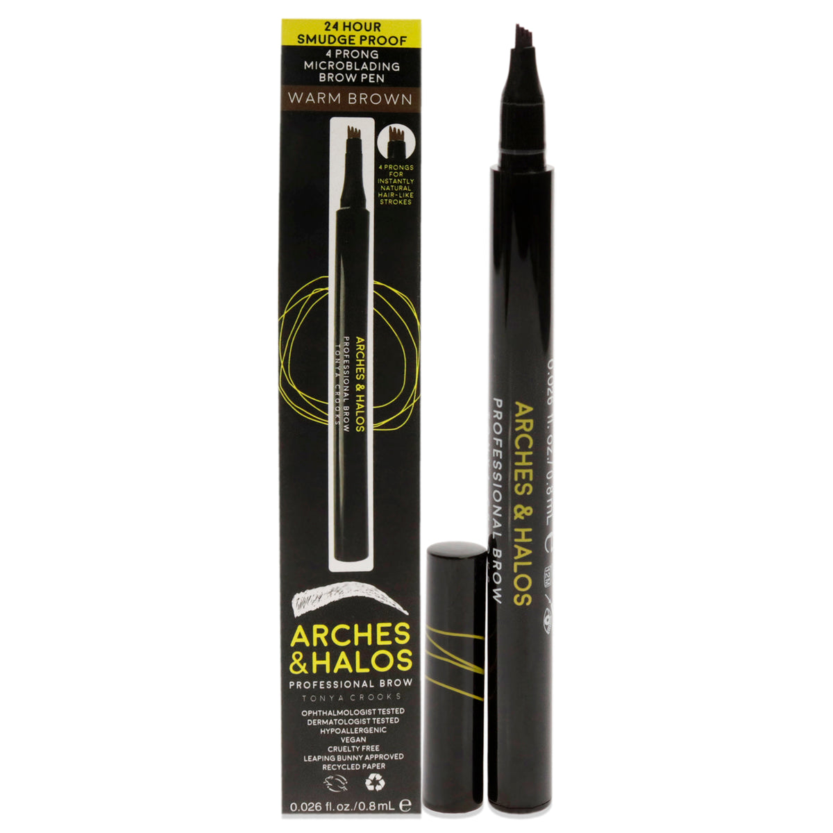4 Prong Microblading Brow Pen - Warm Brown by Arches and Halos for Women - 0.026 oz Eyebrow Pen