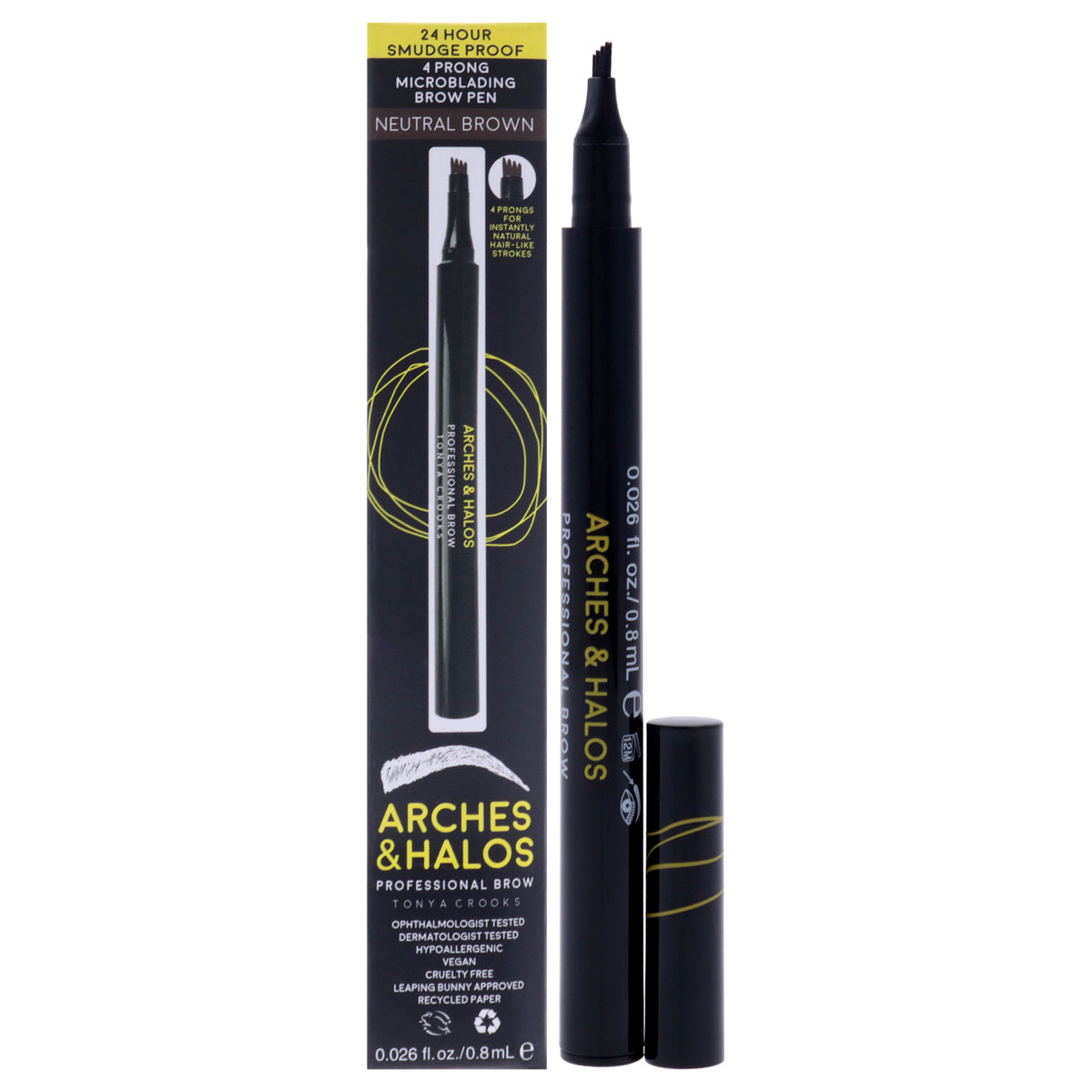 4 Prong Microblading Brow Pen - Neutral Brown by Arches and Halos for Women - 0.026 oz Eyebrow Pencil
