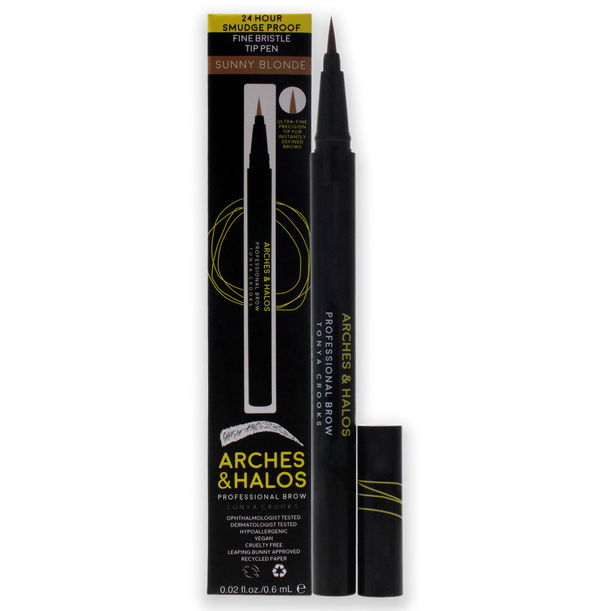 Fine Bristle Tip Pen - Sunny Blonde by Arches and Halos for Women - 0.02 oz Eyebrow Pen - Pack of 2