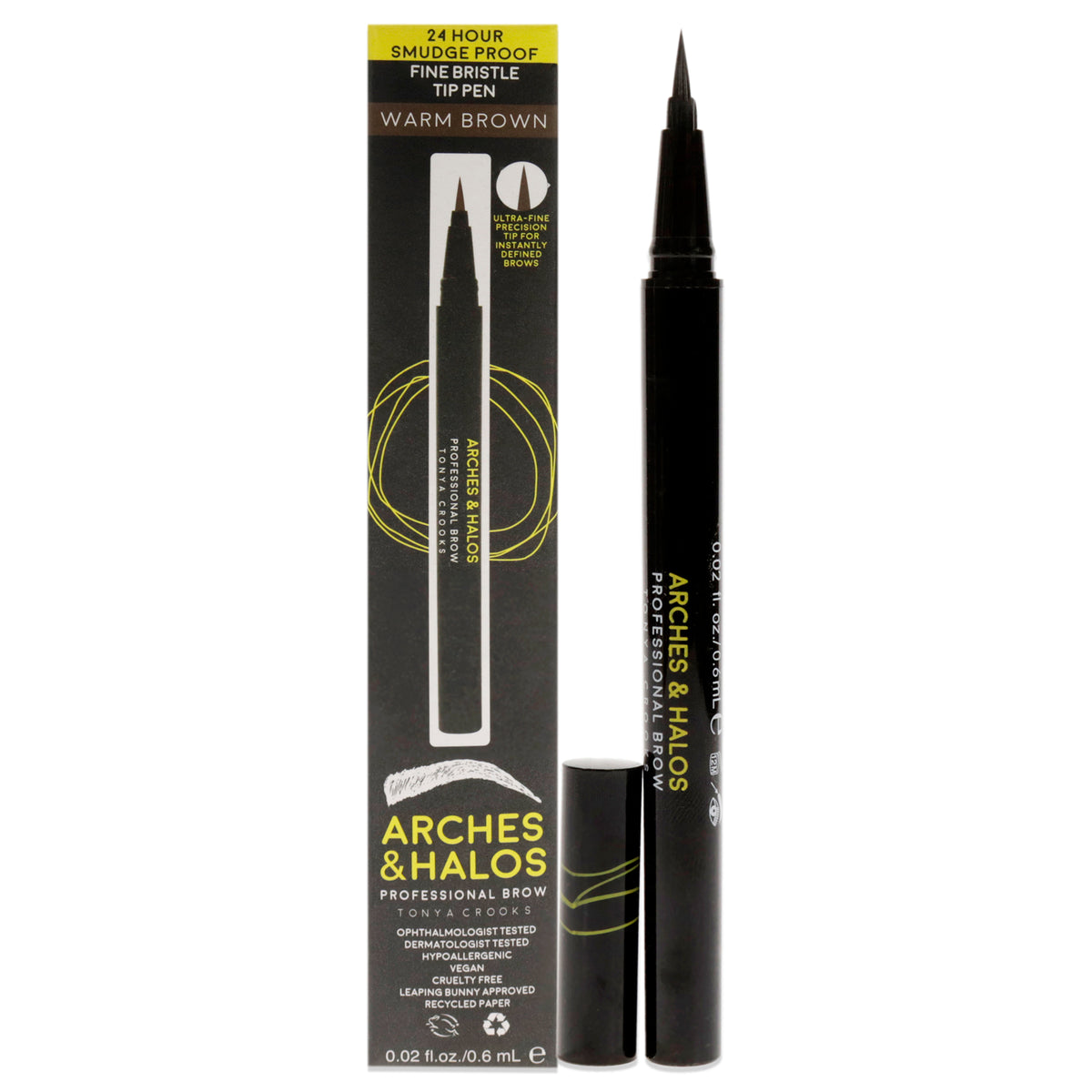 Fine Bristle Tip Pen - Warm Brown by Arches and Halos for Women - 0.02 oz Eyebrow Pen