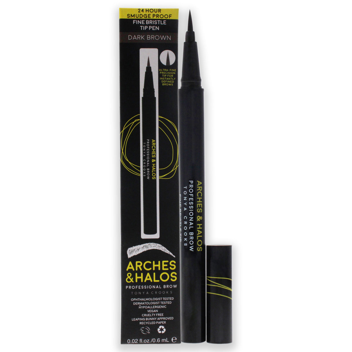 Fine Bristle Tip Pen - Dark Brown by Arches and Halos for Women - 0.02 oz Eyebrow Pencil