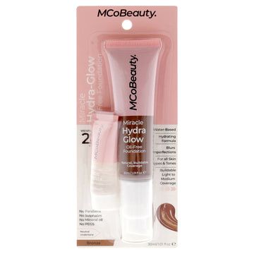 Miracle Hydra Glow Oil-Free Foundation - Bronze by MCoBeauty for Women - 2 Pc 1.01oz Miracle Hydra Glow Oil-Free Foundation, 0.27oz Hidrating Face Primer