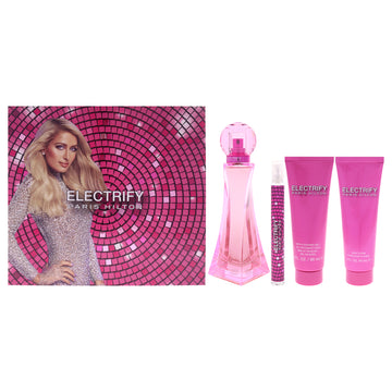 Electrify by Paris Hilton for Women - 4 Pc Gift Set 3.4oz EDP Spray, 0.34oz EDP Spray (Mini), 3oz Bath and Shower Gel, 3oz Body Lotion