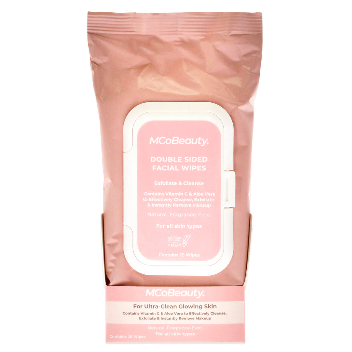 Double Sided Facial Wipes by MCoBeauty for Women - 25 Pc Wipes