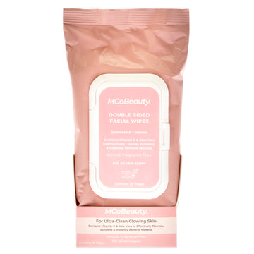 Double Sided Facial Wipes by MCoBeauty for Women - 25 Pc Wipes