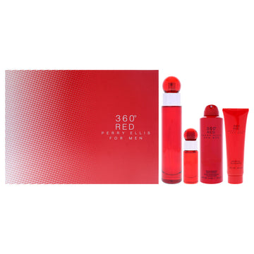 360 Red by Perry Ellis for Men - 4 Pc Gift Set 3.4oz EDT Spray, 0.25oz EDT Spray (Mini), 6oz Body Spray, 3oz Shower Gel