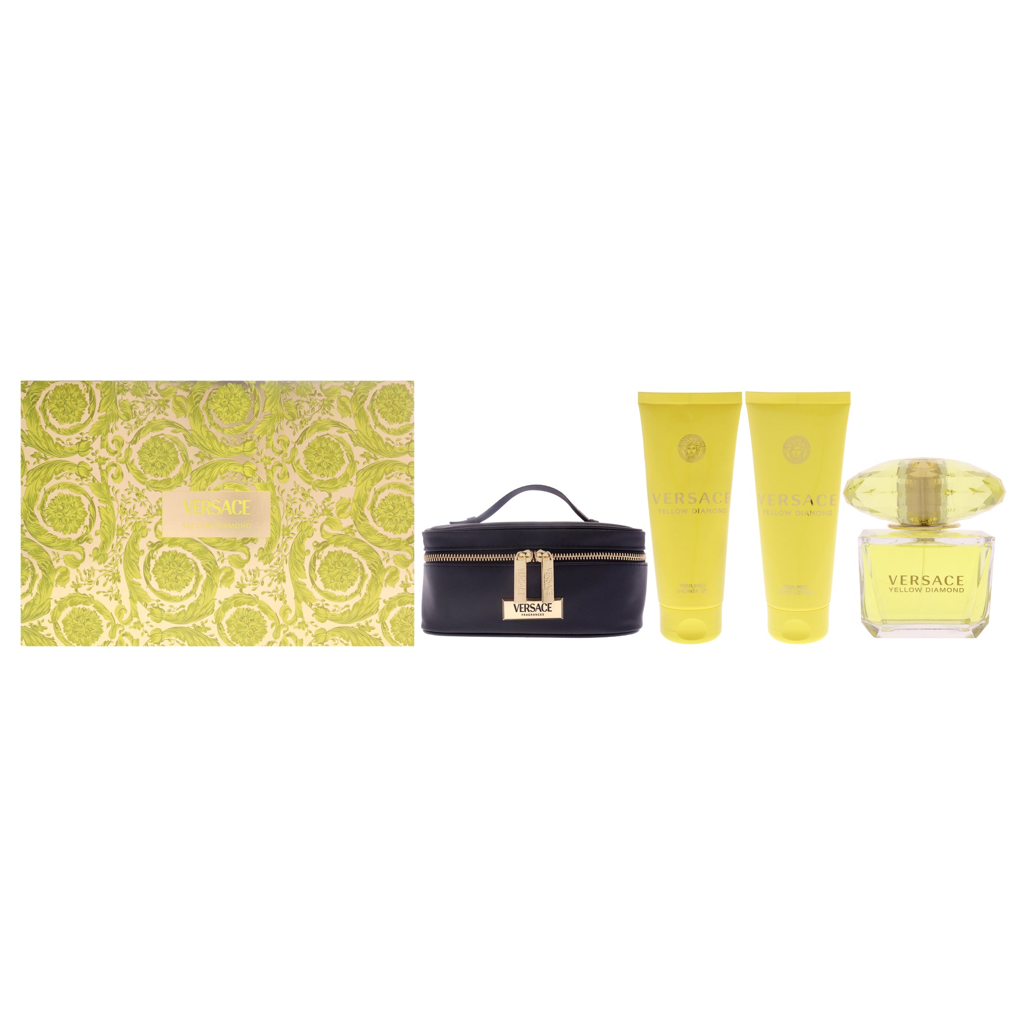 Versace Yellow Diamond by Versace for Women - 4 Pc Gift Set 3oz EDT Spray, 3.4oz Shower Gel, 3.4oz Body Lotion, Bag