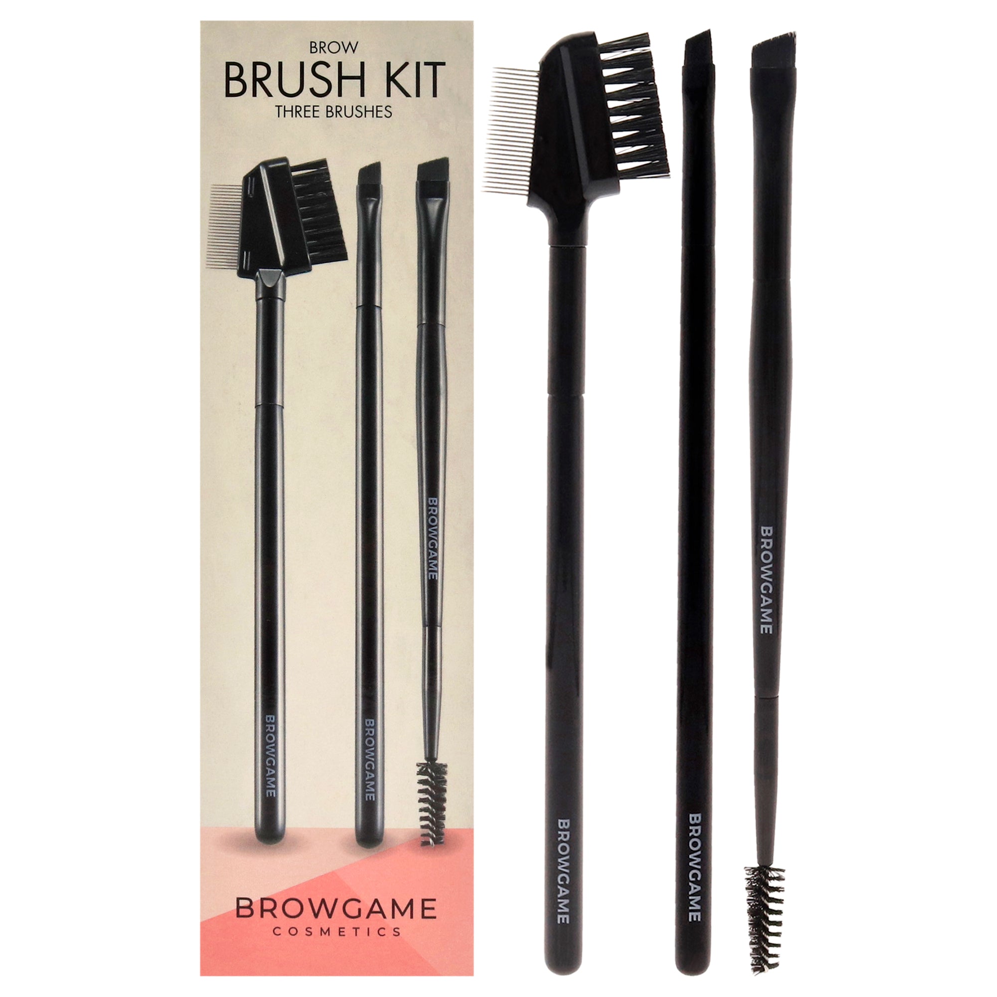 Brow Brush Kit by Browgame for Women - 3 Pc Signiture Combo Brow Brush, Signiture Angled Brow Brush, Dual Ended Brow Brush