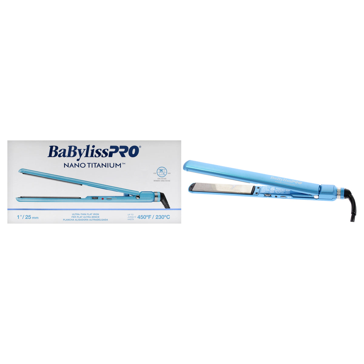 Nano Titanium Ultra-Thin Flat Iron - BNT4072TUC - Blue by BaBylissPRO for Unisex - 1 Inch Flat Iron