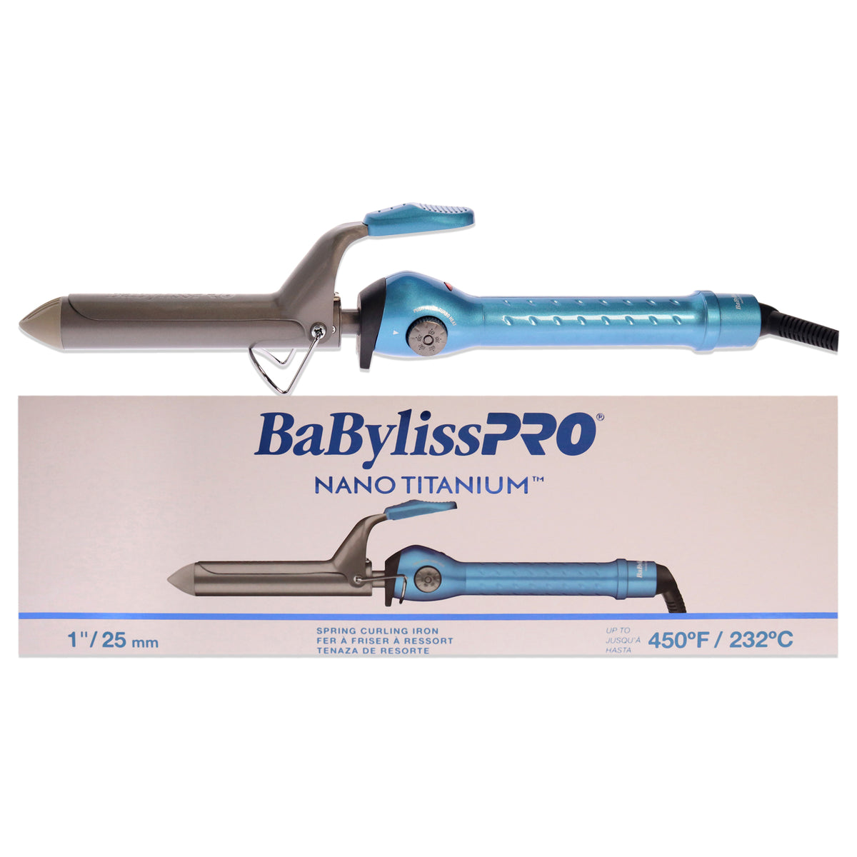 Nano Titanium Spring Curling Iron - BNT100S - Grey-Blue by BaBylissPRO for Unisex - 1 Inch Curling Iron