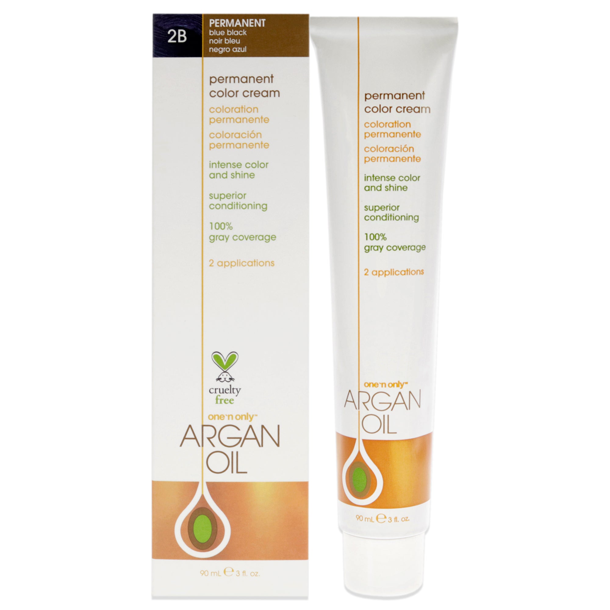Argan Oil Permanent Color Cream - 2B Blue Black by One n Only for Unisex - 3 oz Hair Color