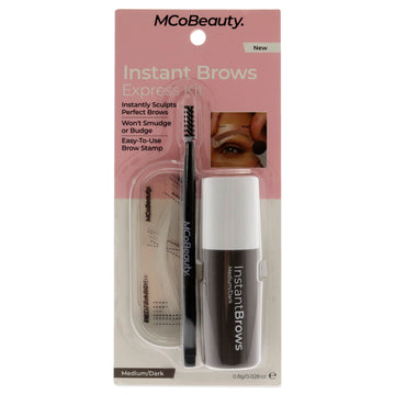 Instant Brows Express Kit - Medium Dark by MCoBeauty for Women - 7 Pc 0.028oz Instant Brows, 5Pc Easy To Use Brow Stamp, Double-Ended Brush