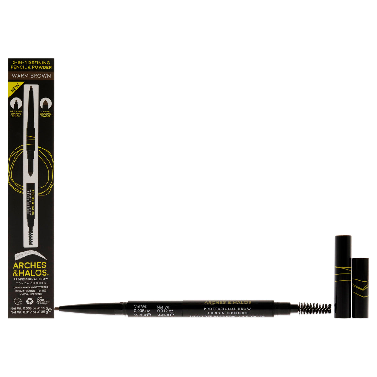 2-in-1 Defining Eyebrow Pencil and Powder - Warm Brown by Arches and Halos for Women - 0.017 oz Makeup