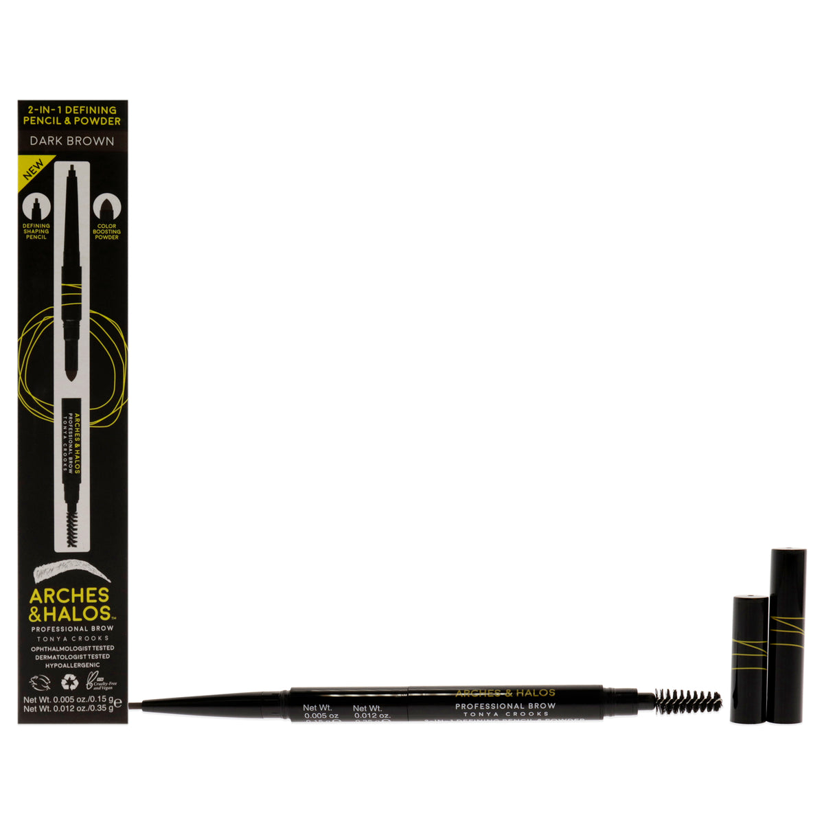 2-in-1 Defining Eyebrow Pencil and Powder - Dark Brown by Arches and Halos for Women - 0.017 oz Makeup