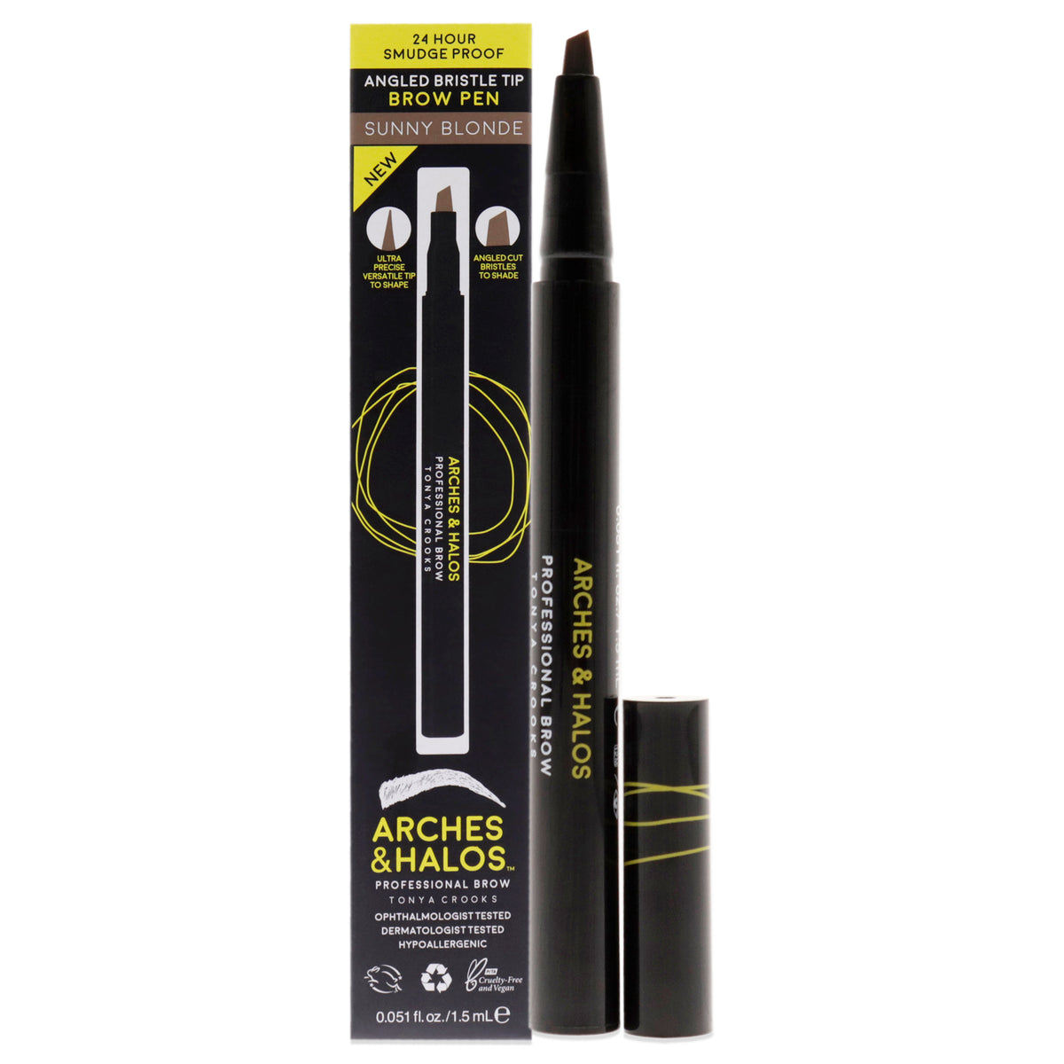 Angled Bristle Tip Waterproof Brow Pen - Sunny Blonde by Arches and Halos for Women - 0.051 oz Eyebrow Pencil