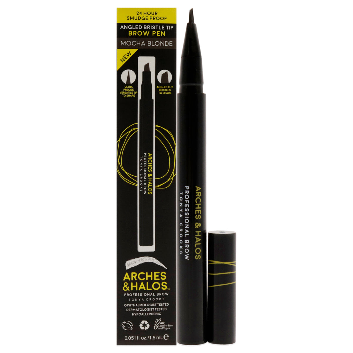Angled Bristle Tip Waterproof Brow Pen - Mocha Blonde by Arches and Halos for Women - 0.051 oz Eyebrow Pencil